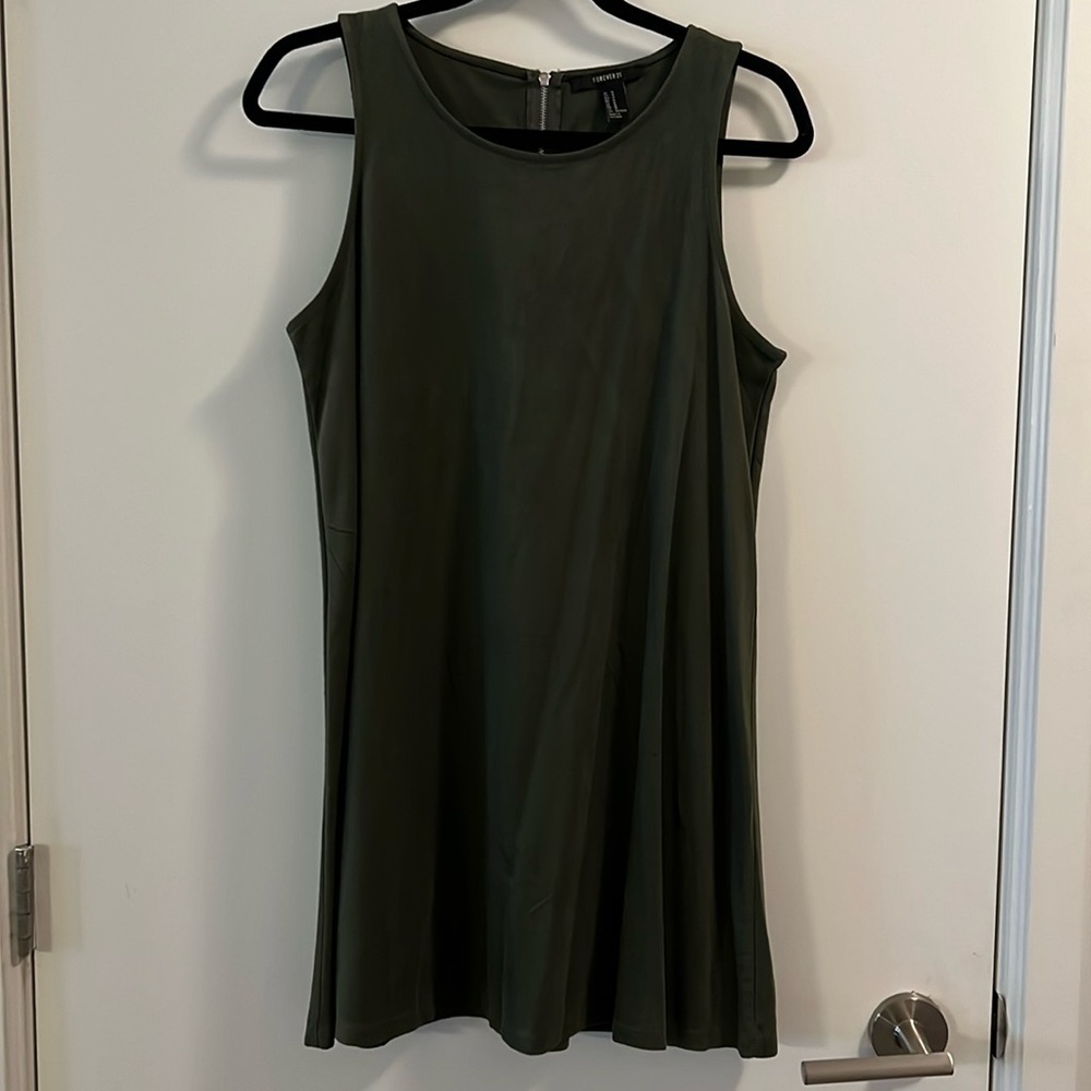 Faux Suede Olive Green Dress
